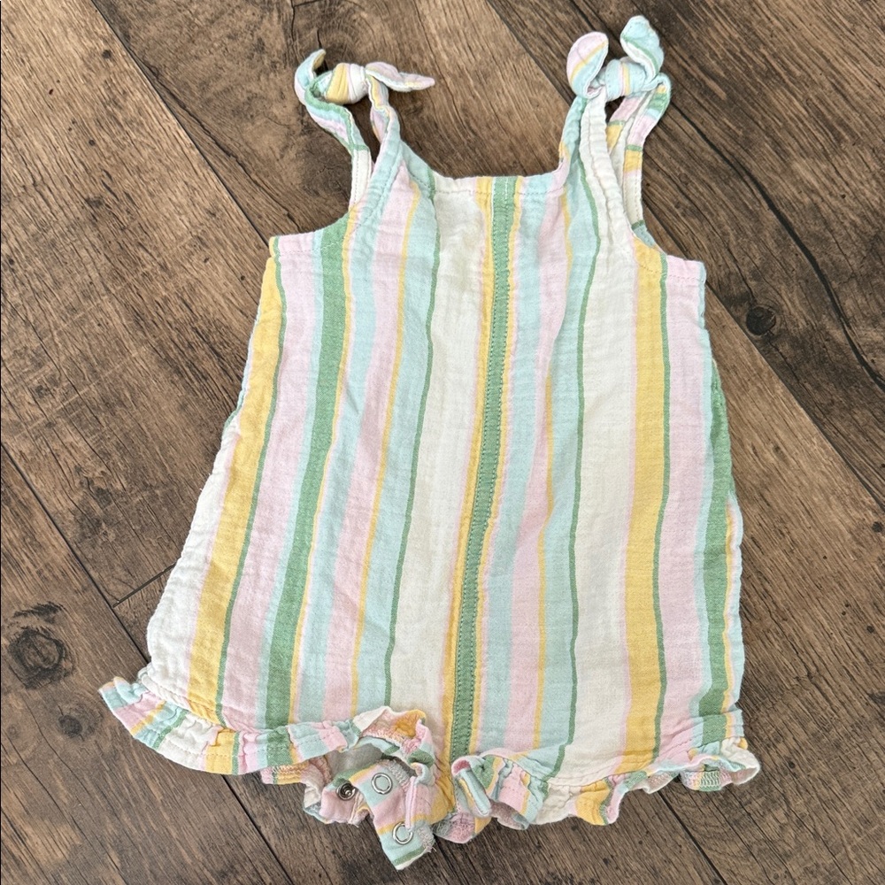 Striped Pastel Romper with Ruffle Details